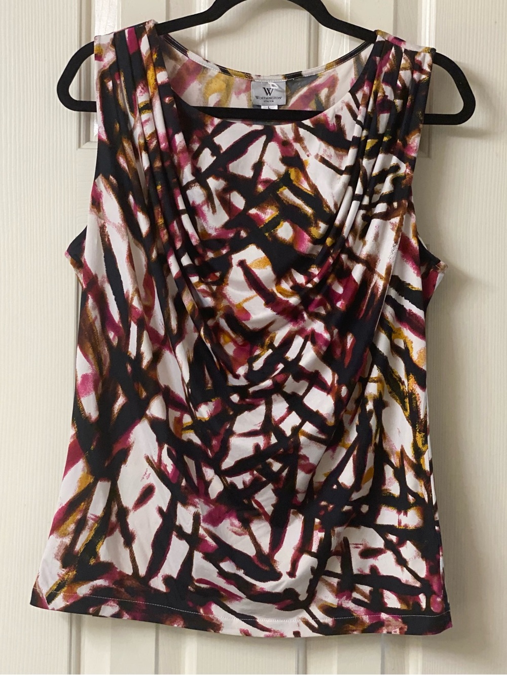 W by Worthington Sleeveless Drape Neck Abstract Brushstroke Print Size Large